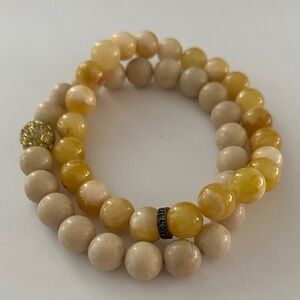 Genuine stones set of 2 Yellow and Cream Beaded Bracelet Set